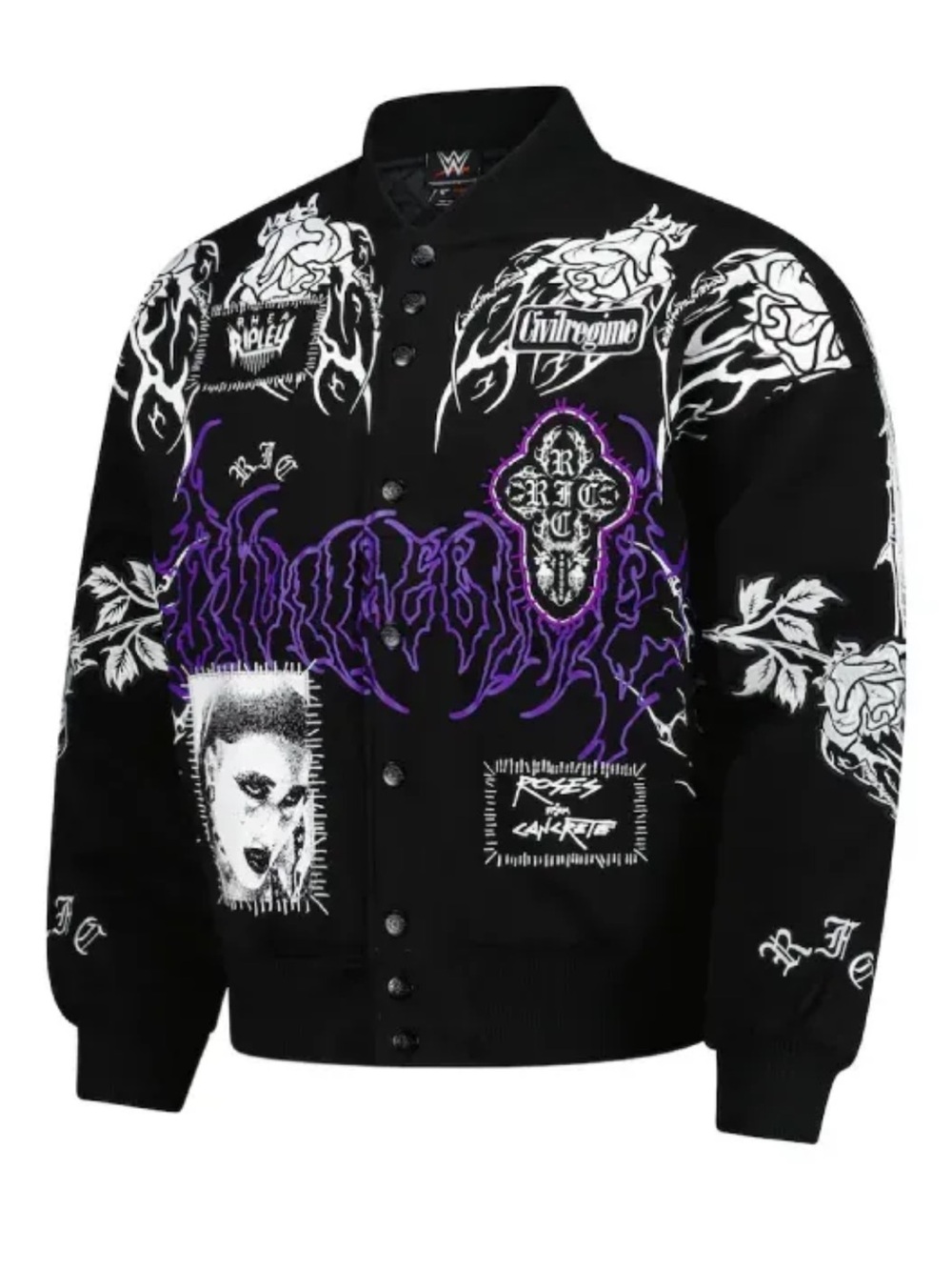 CIVIL REGIME X WWE Rhea Ripley Black Cotton Printed Bomber Jacket